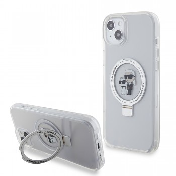 Karl Lagerfeld Ringstand Karl and Choupette MagSafe Zadní Kryt pro iPhone 15 Plus White