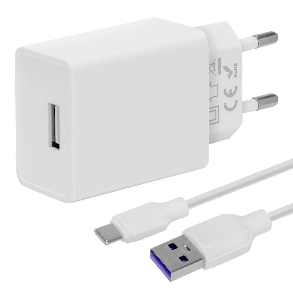 Levně Cestovní nabíječka Obal:Me USB-A 10W + USB-A - USB-C Kabel 1m White