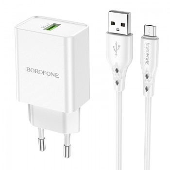 Rychlonabíječka Borofone BN5 Sunlight vč. microUSB datového kabelu 18W bílá