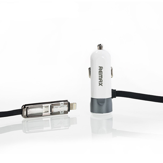 Levně Nabíječka do auta REMAX RCC-102 2v1 vč. microUSB a Lightning datového kabelu stříbrná