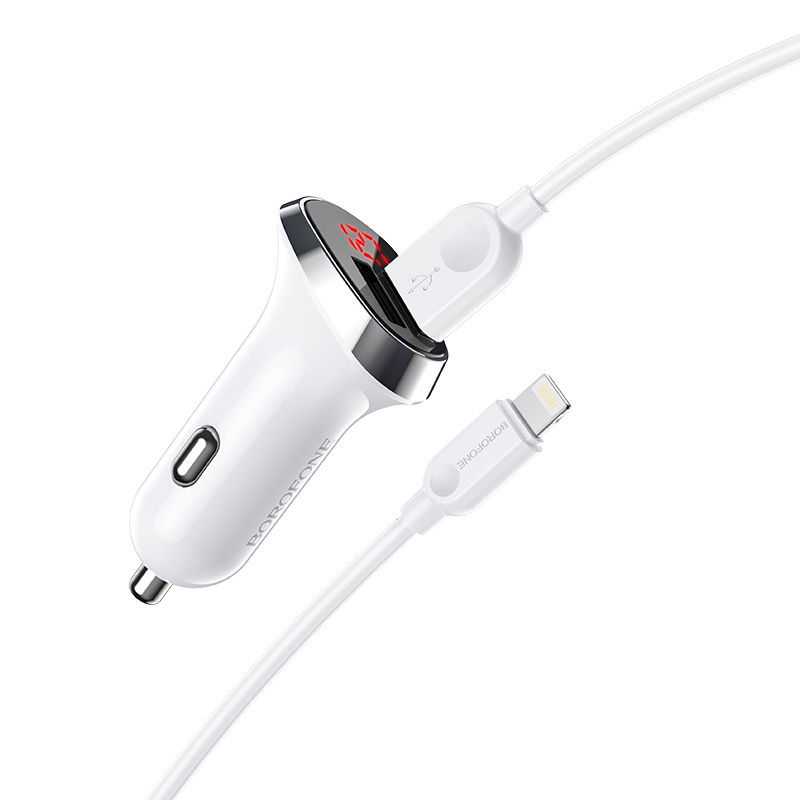 Levně Nabíječka do auta Borofone BZ15 vč. Lightning kabelu Dual 2.4A bílá