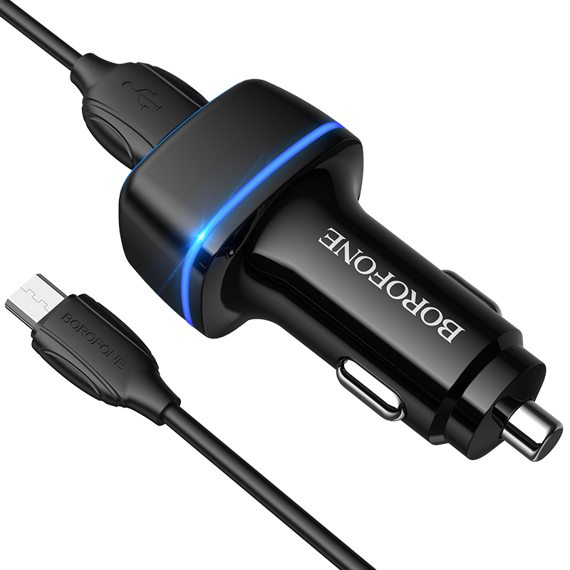 Levně Nabíječka do auta Borofone BZ14 Max vč. microUSB datového kabelu Dual černá