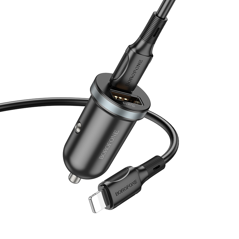 Levně Rychlonabíječka do auta Borofone BZ22 vč. Lightning datového kabelu Dual 30W černá