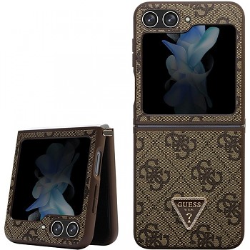 Originální zadní kryt GUESS - hardcase Leather 4G Triangle Strass GUHCZF5P4TDPW pro Samsung Galaxy Z Flip 5 Brown
