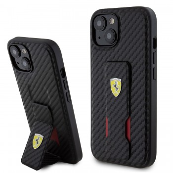 Ferrari Carbon Grip Stand Zadní Kryt pro iPhone 15 Plus Black