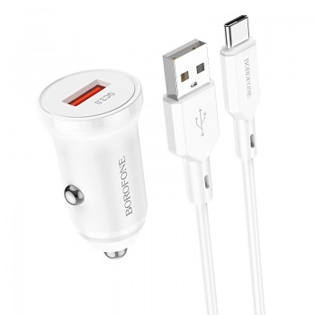 Rychlonabíječka do auta Borofone BZ18 vč. USB-C datového kabelu 18W bílá