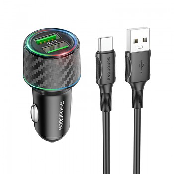 Rychlonabíječka do auta Borofone BZ21A vč. USB-C datového kabelu Dual 36W černá