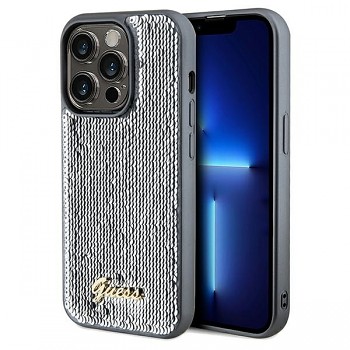 Originální pouzdro GUESS Sequin Script Metal hardcase GUHCP14LPSFDGSS pro Iphone 14 Pro silver