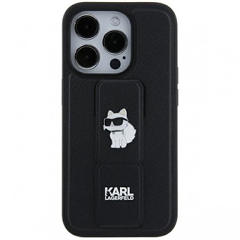 Originální pouzdro KARL LAGERFELD hardcase Gripstand Saffiano Choupette Pins KLHCN61GSACHPK pro Iphone 11/ Xr Black