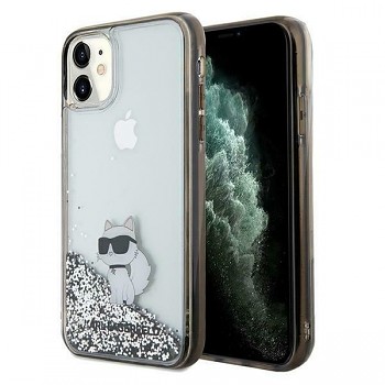 Originální pouzdro KARL LAGERFELD hardcase Liquid Glitter Choupette KLHCN61LKCNSK pro Iphone 11/ Xr Transparent