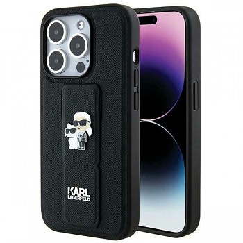 Originální pouzdro KARL LAGERFELD hardcase Gripstand Saffiano Karl&Choupette Pins KLHCP14XGSAKCPK pro Iphone 14 Pro Max Black