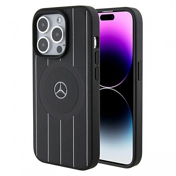 Originální pouzdro MERCEDES hardcase Stripes Pattern Leather MagSafe MEHMP15L23RHSK pro Iphone 15 Pro Black