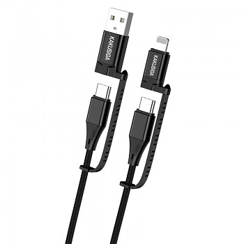 Kabel KAKU KSC-654 Tuojie 4 v 1 - USB + Type C na Type C + Lightning - 1,2 metru černý