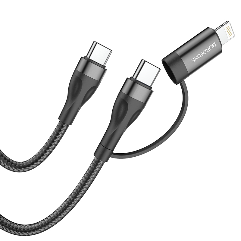 Levně Kabel Borofone BX61 Source 2 v 1 - Type C na Type C + Lightning - PD 20W/60W 3A 1 metr černý
