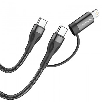 Kabel Borofone BX61 Source 2 v 1 - Type C na Type C + Lightning - PD 20W/60W 3A 1 metr černý