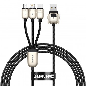 Kabel Baseus Year of the Tiger 3 in 1 - USB na Type C, Lightning, Micro USB - 3,5A 1,2 metru (CASX010001) černý