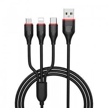 Kabel Borofone BX17 Enjoy 3 v 1 - USB na Type C, Micro USB, Lightning - 2,4A 1 metr černý