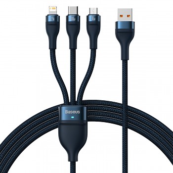 Kabel Baseus Flash Series II 3 v 1 - USB na Type C, Lightning, Micro USB - 100W 6A 1,2 metru (CASS030003) modrý