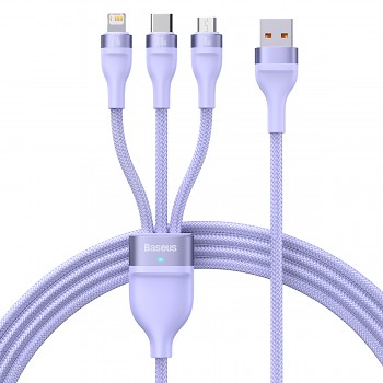 Kabel Baseus Flash Series II 3 v 1 - USB na Type C, Lightning, Micro USB - 100W 6A 1,2 metru (CASS030005) fialový