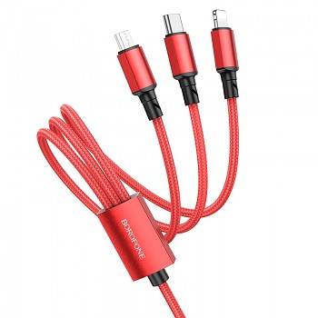 Borofone kabel BX72 3 v 1 - USB na Type C, Micro USB, Lightning - 2A 1 metr červený