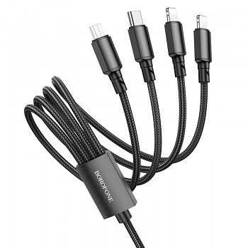 Kabel Borofone BX72 4 v 1 - USB na Type C, Micro USB, 2xLightning - 2A 1 metr černý