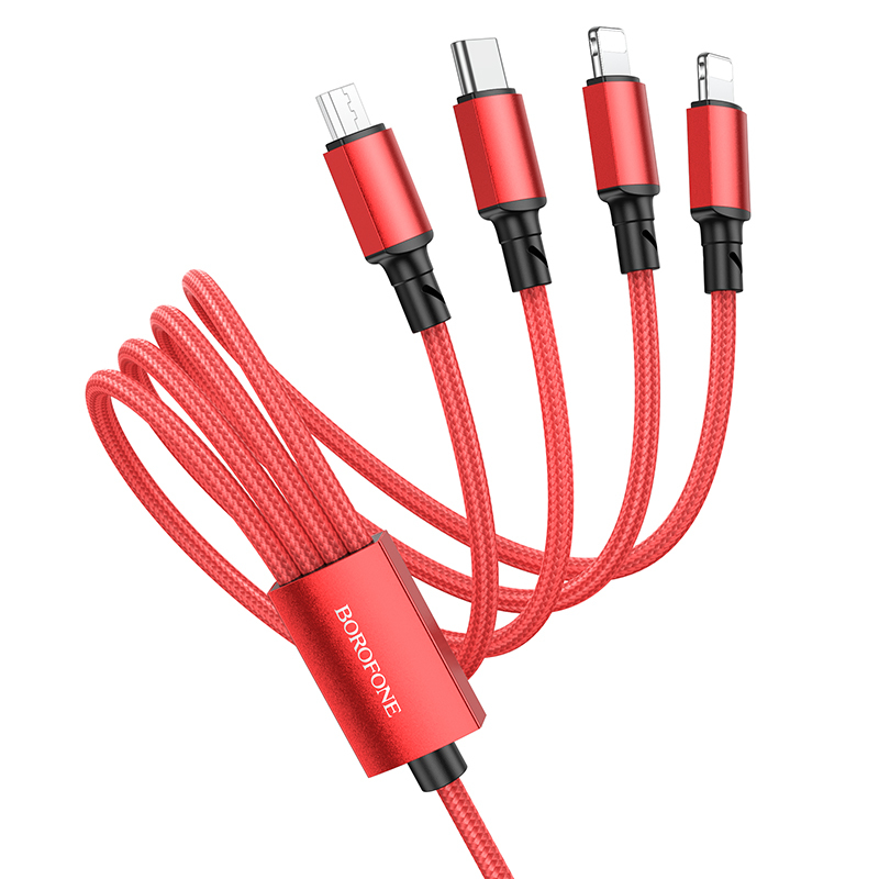 Levně Borofone kabel BX72 4 v 1 - USB na Type C, Micro USB, 2xLightning - 2A 1 metr červený