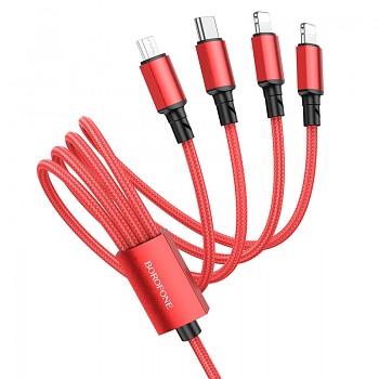 Borofone kabel BX72 4 v 1 - USB na Type C, Micro USB, 2xLightning - 2A 1 metr červený