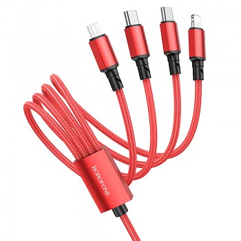 Kabel Borofone BX72 4 v 1 - USB na 2xType C, Micro USB, Lightning - 2A 1 metr červený