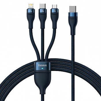 Kabel Baseus Flash Series II 3 v 1 - Type C na Type C, Lightning, Micro USB - 100W 1,5 metru (CASS030203) modrý