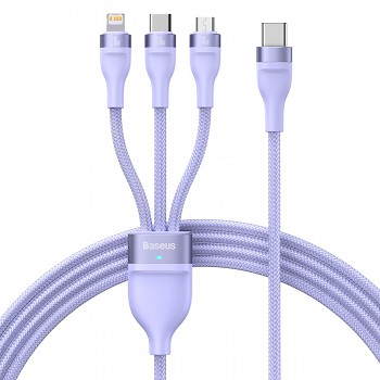 Kabel Baseus Flash Series II 3 v 1 - Type C na Type C, Lightning, Micro USB - 100W 1,5 metru (CASS030205) fialový
