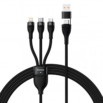 Kabel Baseus Flash Series II 3 v 1 - USB + Type C na Type C, Lightning, Micro USB - 100W 1,2 metru (CASS030101) černý