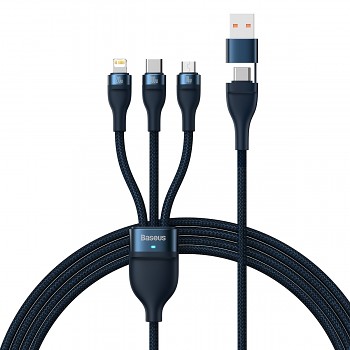 Kabel Baseus Flash Series II 3 v 1 - USB + Type C na Type C, Lightning, Micro USB - 100W 1,2 metru (CASS030103) modrý