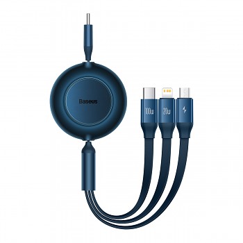 Kabel Baseus Bright Mirror 3 v 1 - Typ C na Micro USB, Lightning, Typ C - 100W 1,1 metru (CAMJ010203) modrý