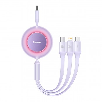 Kabel Baseus Bright Mirror 3 v 1 - Typ C na Micro USB, Lightning, Typ C - 100W 1,1 metru (CAMJ010205) fialový
