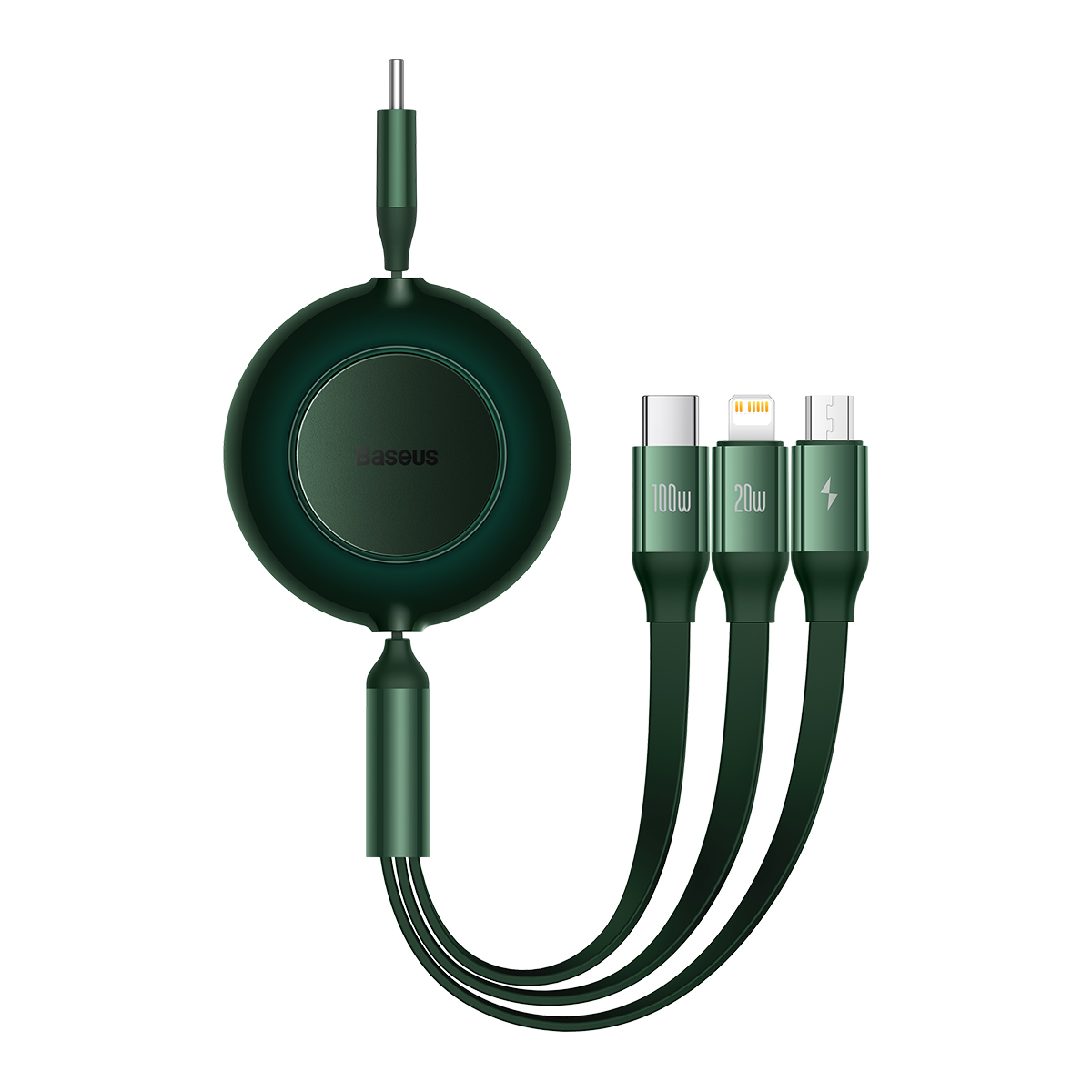 Levně Kabel Baseus Bright Mirror 3 v 1 - Typ C na Micro USB, Lightning, Typ C - 100W 1,1 metru (CAMJ010206) zelený