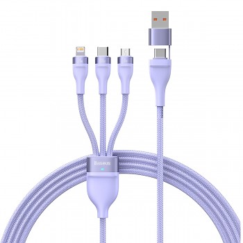 Kabel Baseus Flash Series II 3 v 1 - USB + Type C na Type C, Lightning, Micro USB - 100W 1,2 metru (CASS030105) fialový