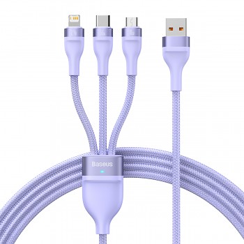 Kabel Baseus Flash Series II 3 v 1 - USB Type C, Lightning, Micro USB - 66W 6A 1,2 metru (CASS040005) fialový