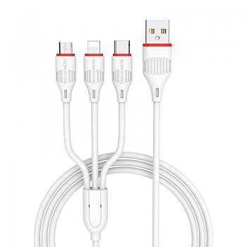 Kabel Borofone BX17 Enjoy 3 v 1 - USB na Type C, Micro USB, Lightning - 2,4A 1 metr bílý