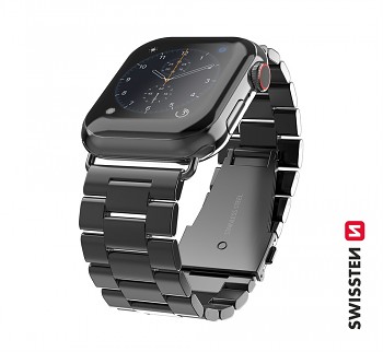 Řemínek Swissten pro Apple Watch kovový 42-44/45-49 mm černý lesklý