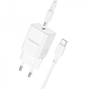 Rychlonabíječka Borofone BN13 vč. USB-C datového kabelu 30W bílá