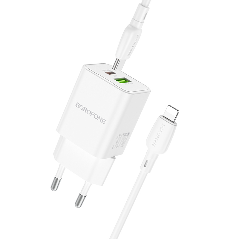 Levně Rychlonabíječka Borofone BN14 vč. datového kabelu Lightning Dual 30W bílá
