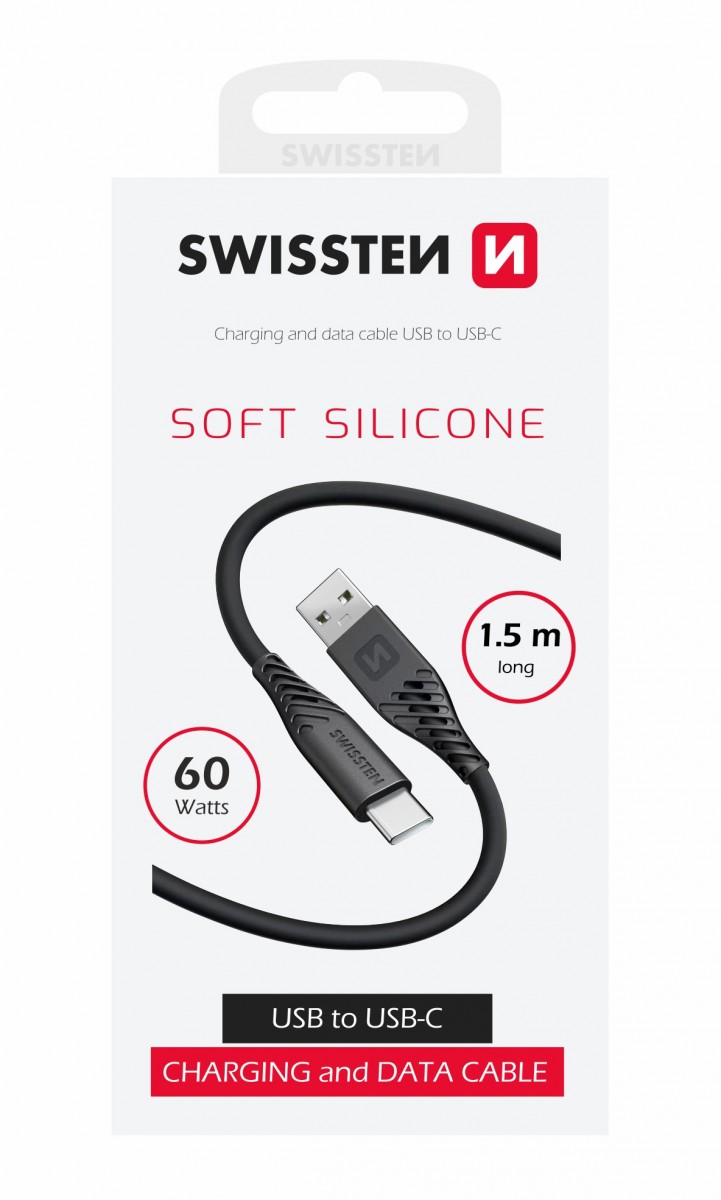 Levně Datový kabel swissten soft silicone usb / usb-c 1,5 m 60w černý
