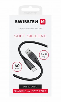 Datový kabel swissten soft silicone usb / usb-c 1,5 m 60w černý