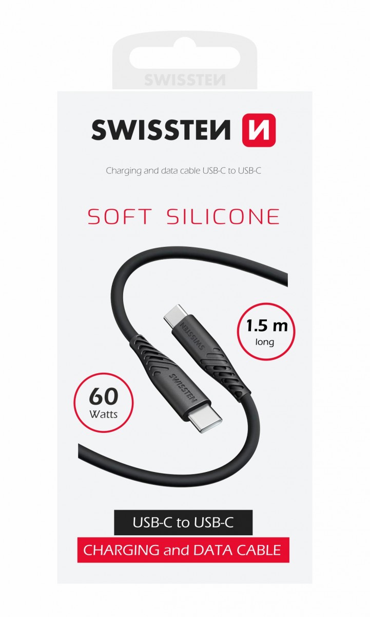 Levně Datový kabel swissten soft silicone usb-c / usb-c 1,5 m 60w černý
