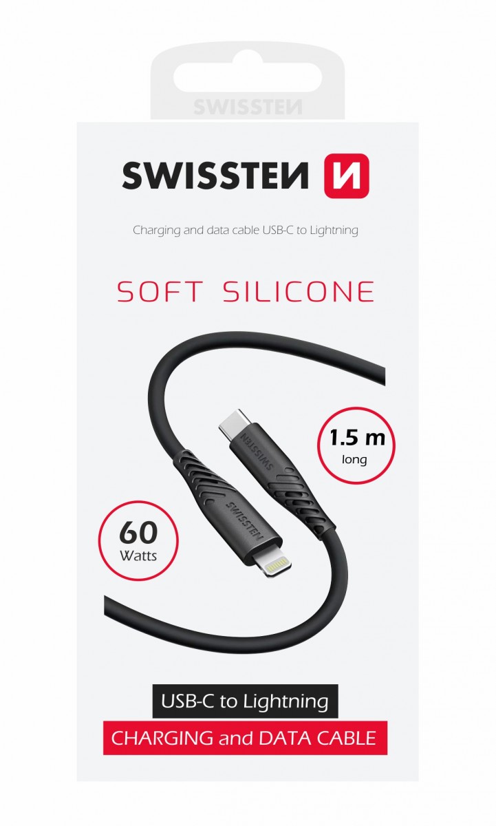 Levně Datový kabel swissten soft silicone usb-c / lightning 1,5 m 60w černý