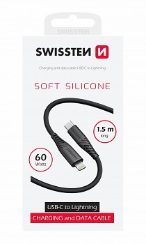 Datový kabel swissten soft silicone usb-c / lightning 1,5 m 60w černý