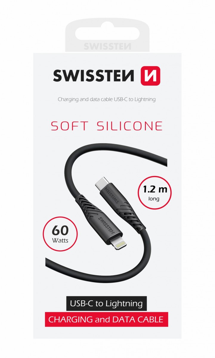 Levně Datový kabel swissten soft silicone usb-c / lightning 1,2 m 60w černý