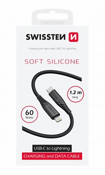 Datový kabel swissten soft silicone usb-c / lightning 1,2 m 60w černý