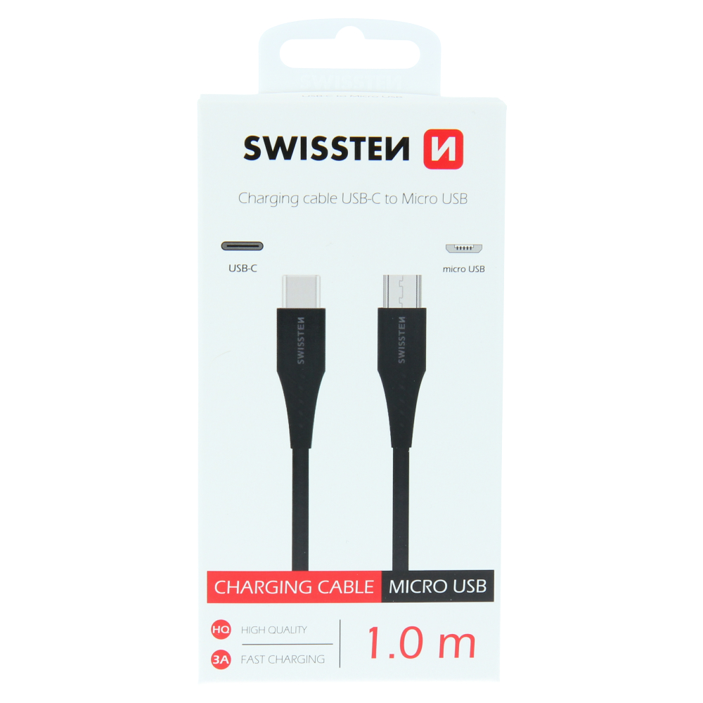 Levně Nabíjecí kabel swissten usb-c / micro usb 1,0 m černý
