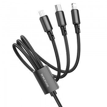 Borofone kabel BX72 3 v 1 - USB na Type C, Micro USB, Lightning - 2A 1 metr černý